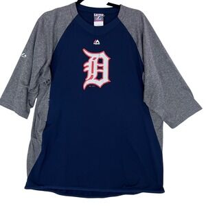 Majestic Detroit Tigers Baseball Therma Base Raglan 3/4 Sleeve Shirt  Large